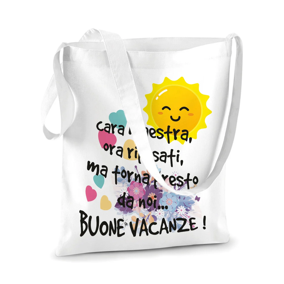 Shopping Bag Maestra cara maestra, ora riposati, ma torna presto da noi Buone Vacanze Regalo Maestra fine anno - immagine 2