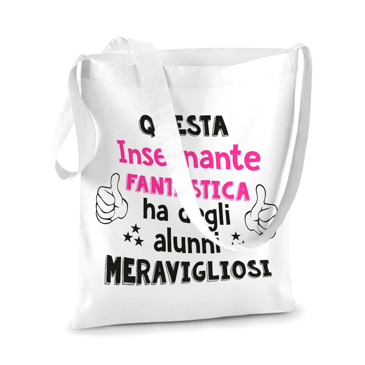 Shopping bag Maestra – questa insegnante fantastica ha degli alunni meravigliosi – humor – idea regalo – dimensioni 40×40 cm - immagine 2