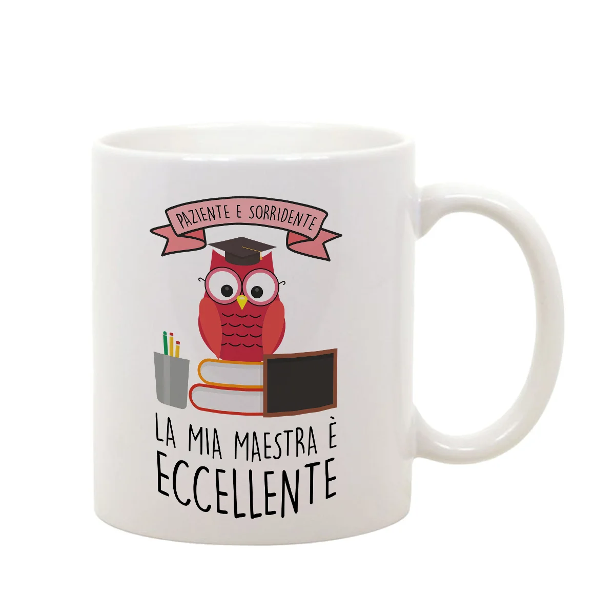 Tazza Maestra Paziente e sorridente, la mia maestra è eccellente Regalo Maestra fine anno