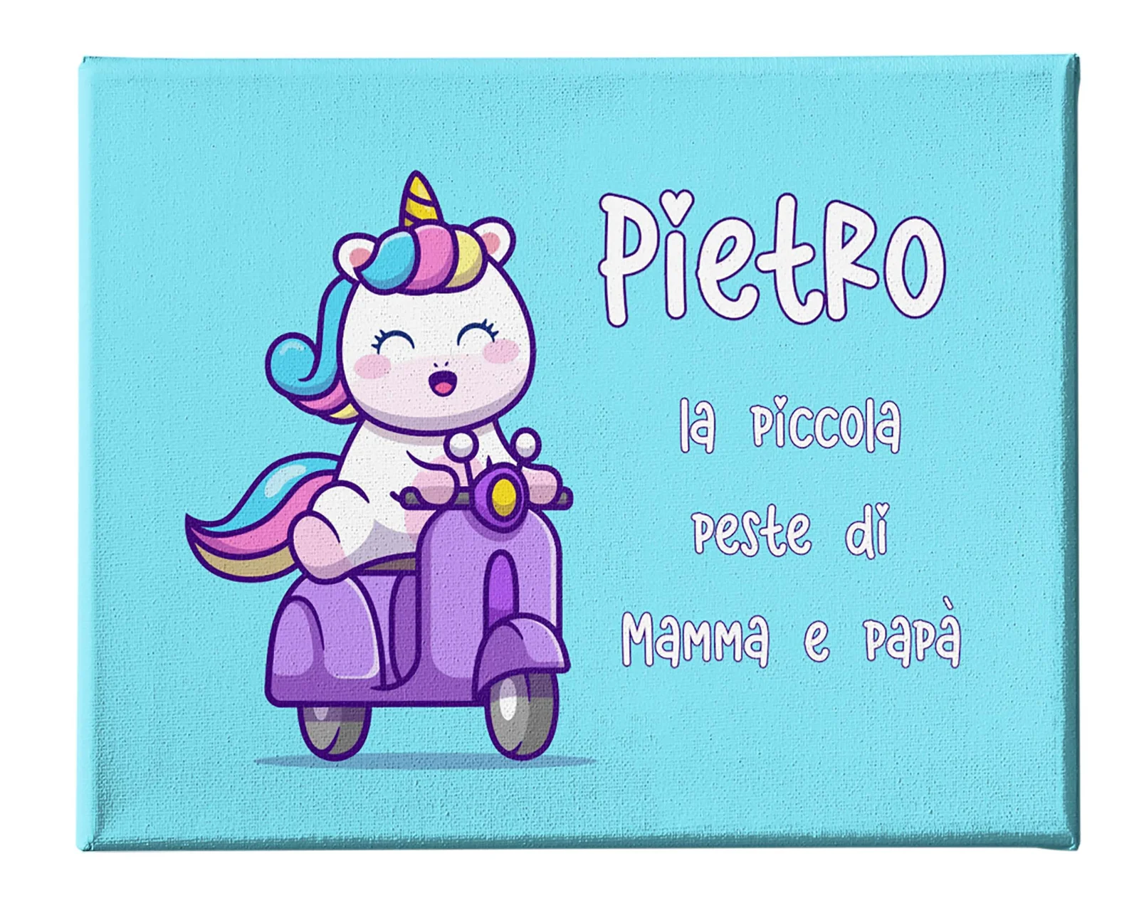 Quadro Tela Pittorica Canvas PERSONALIZZABILE col nome del tuo bimbo o della tua bimba – la piccola peste di mamma e papà – Disponibile nei formati 50×70 cm e 35×50 cm