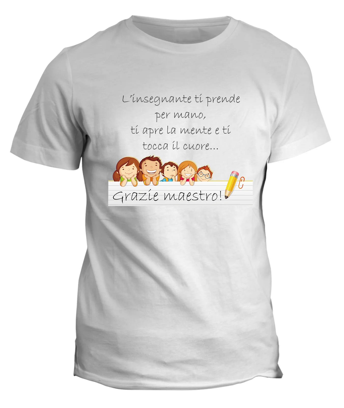 Tshirt idea regalo Grazie Maestro – l’insegnante ti prende per mano, ti apre la mente e ti tocca il cuore