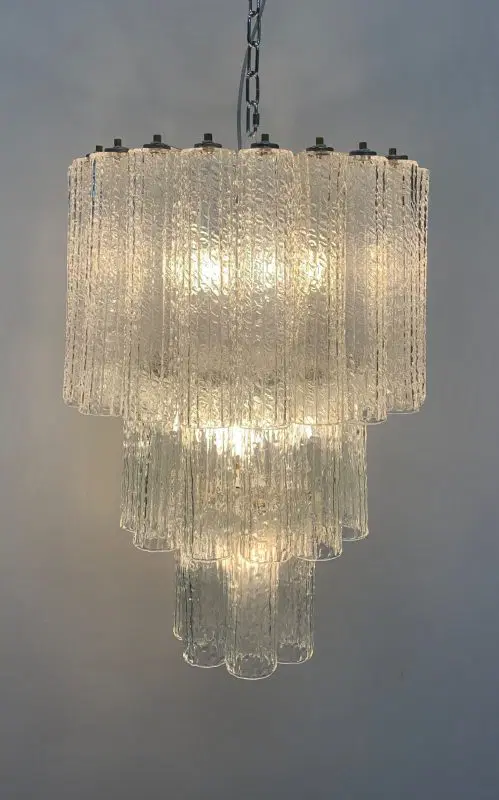 Lampadario con tubi di Murano Vintage attribuito a Venini modello grande