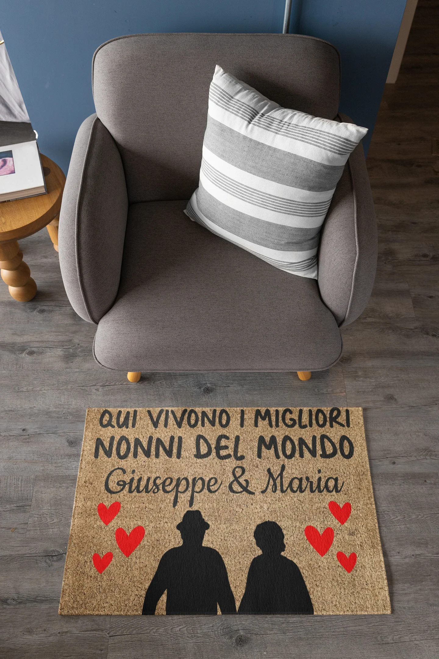Tappeto Zerbino personalizzato con nome Nonni Qui vivono i migliori del mondo Ingresso Casa 68×48 cm - immagine 2