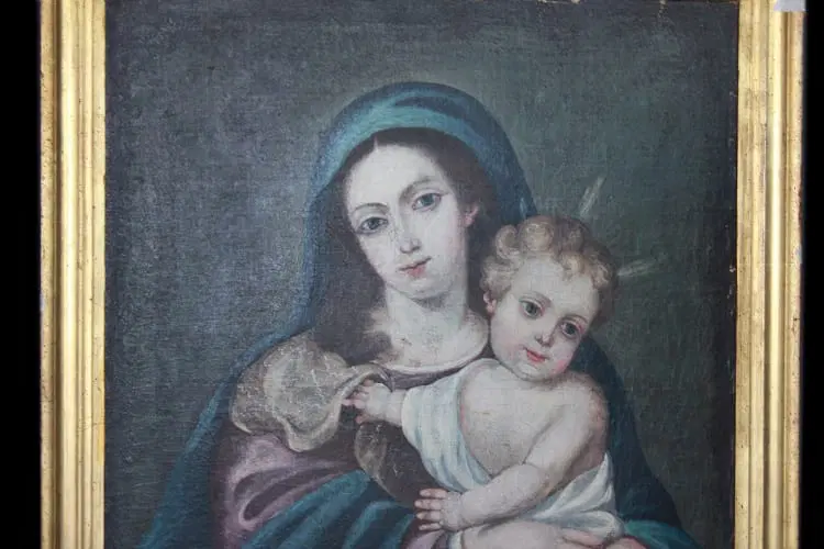 Olio su tela Spagnolo di inizio 1800 Raffigurante Madonna con Bambino Gesù - immagine 2
