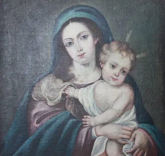 Olio su tela Spagnolo di inizio 1800 Raffigurante Madonna con Bambino Gesù - immagine 3