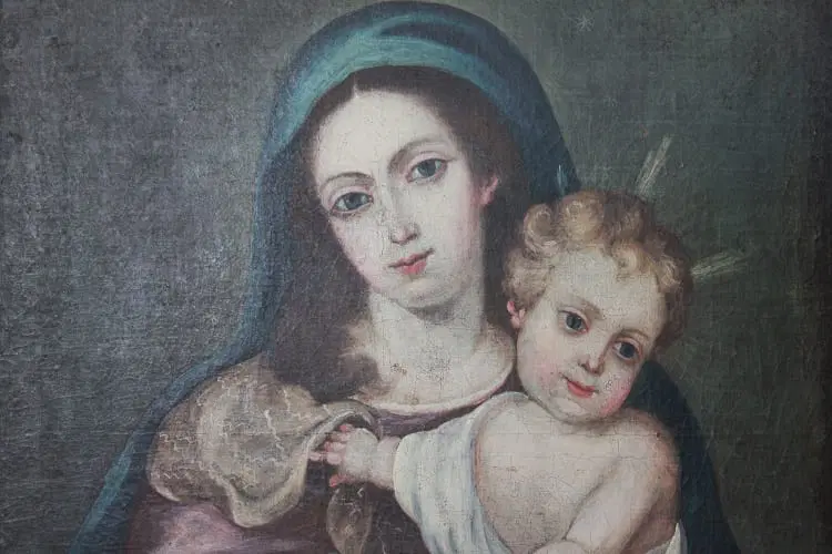 Olio su tela Spagnolo di inizio 1800 Raffigurante Madonna con Bambino Gesù - immagine 4