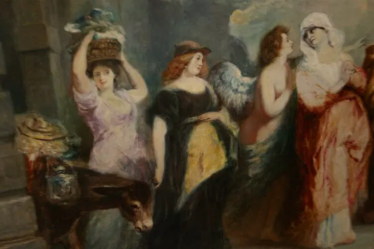 Stupendo olio su tela “L’entrata della Vergine Maria E San Giuseppe a Betlemme” F. Maury (1861-1933) - immagine 5