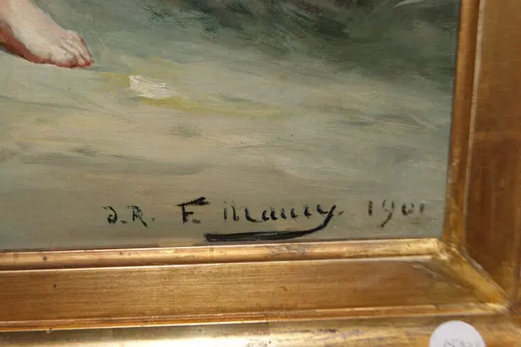 Stupendo olio su tela “L’entrata della Vergine Maria E San Giuseppe a Betlemme” F. Maury (1861-1933) - immagine 6