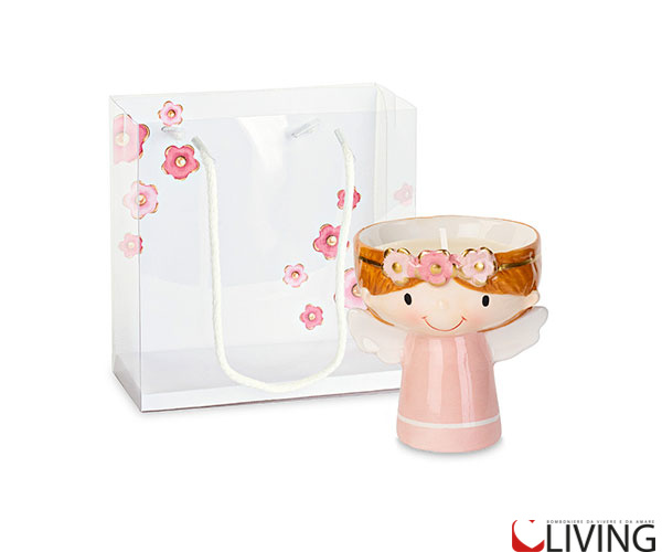 Bomboniera angelo candela rosa