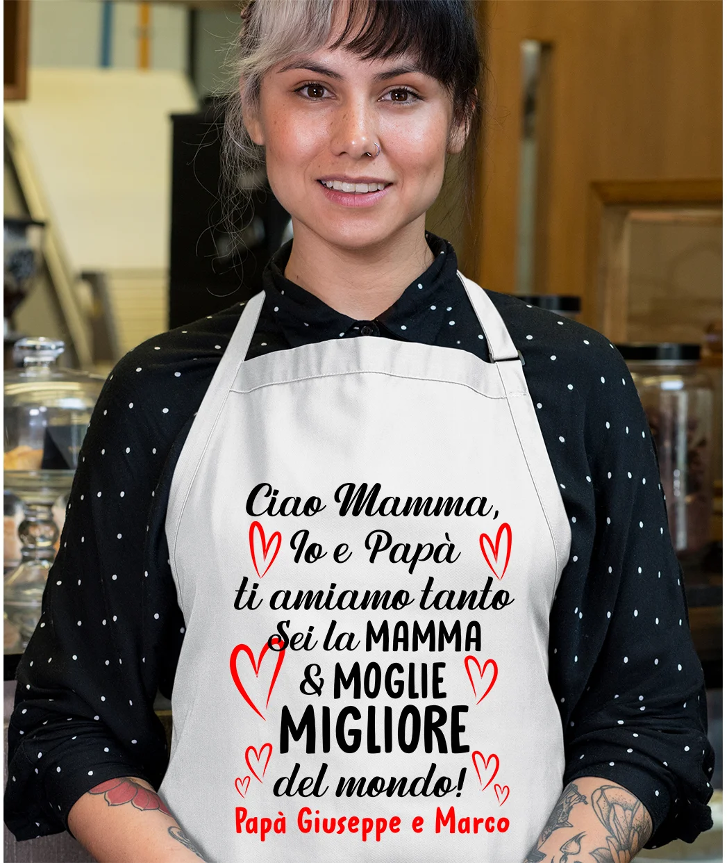 Grembiule da cucina Mamma PERSONALIZZABILI Io e Papà ti amiamo tanto Festa della Mamma Idea Regalo taglia Unica - immagine 2