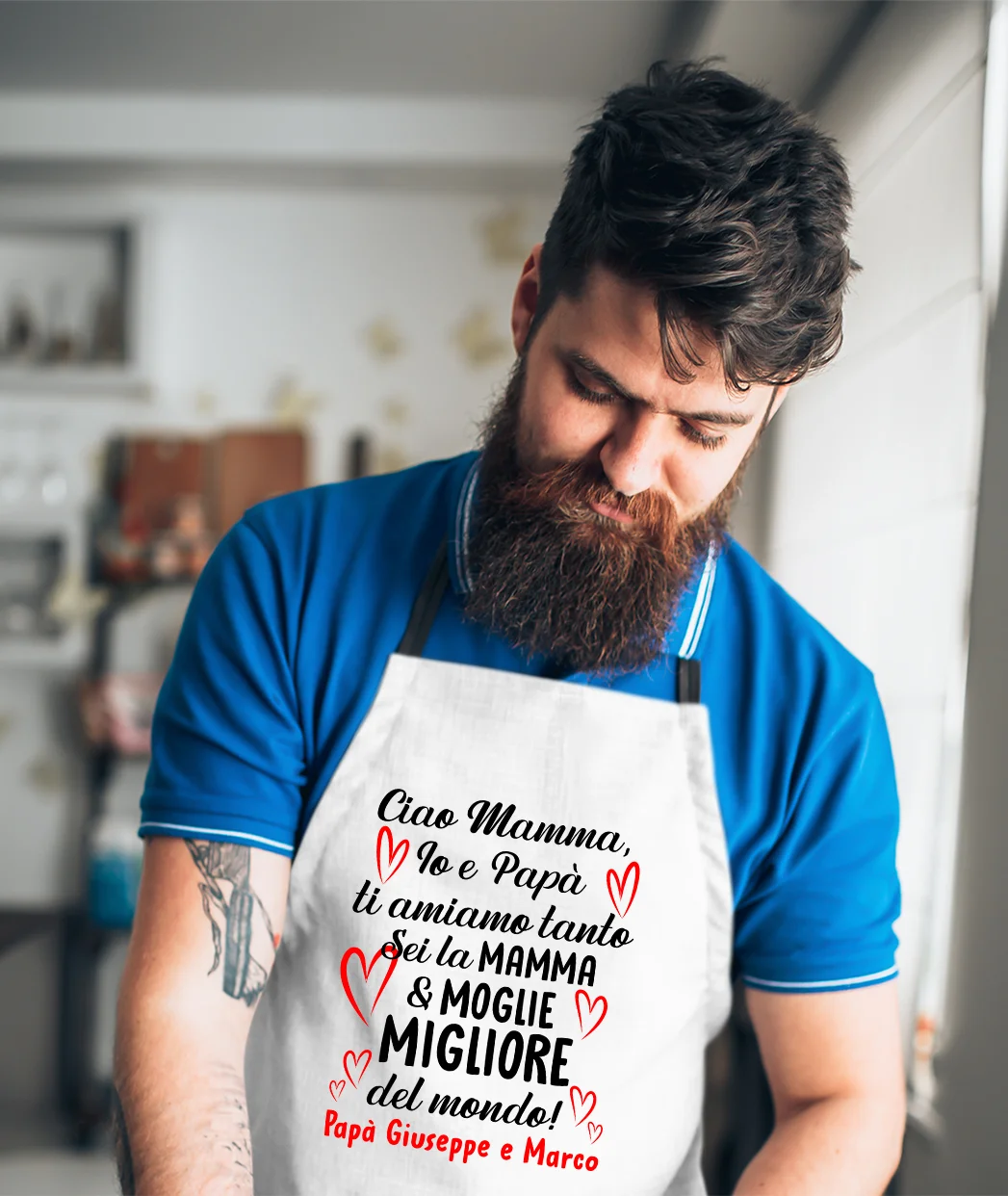 Grembiule da cucina Mamma PERSONALIZZABILI Io e Papà ti amiamo tanto Festa della Mamma Idea Regalo taglia Unica - immagine 3