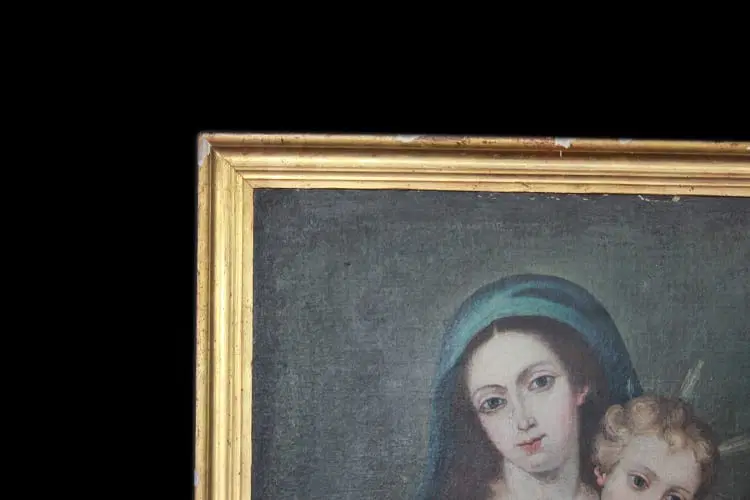 Olio su tela Spagnolo di inizio 1800 Raffigurante Madonna con Bambino Gesù - immagine 5