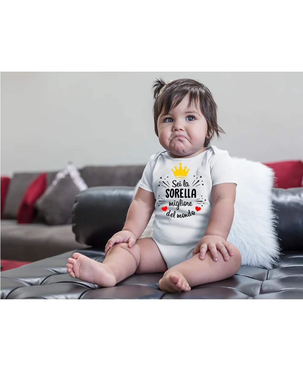 Body da neonato Sei la sorella migliore del mondo – body simpatico e divertente – idea regalo - immagine 2