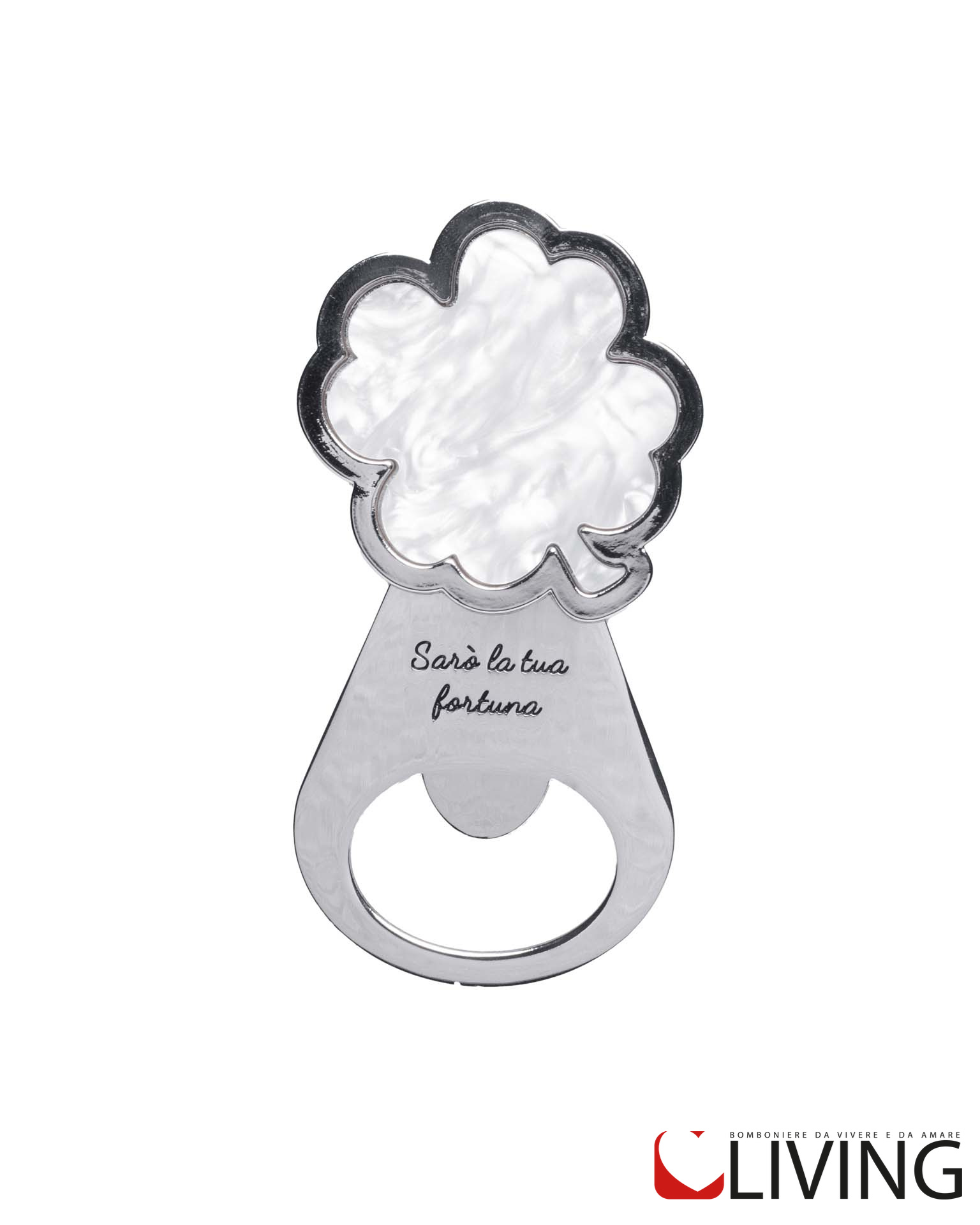Bomboniera apribottiglie acciaio quadrifoglio