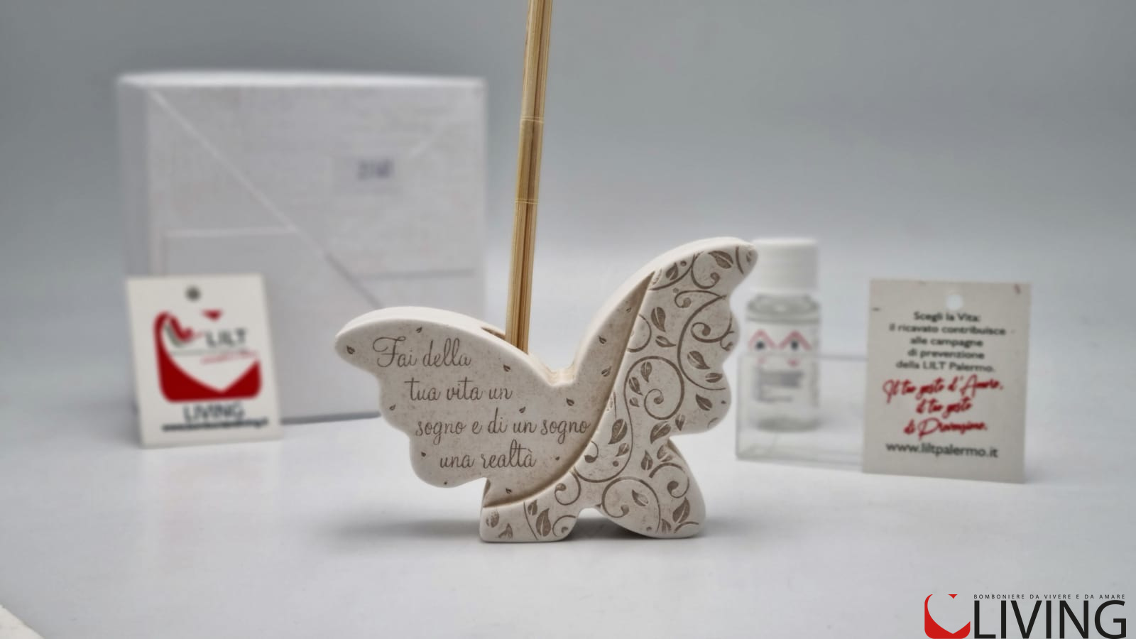 Bomboniera linea solidale LILT-LIVING profumatore farfalla polvere di marmo - immagine 2