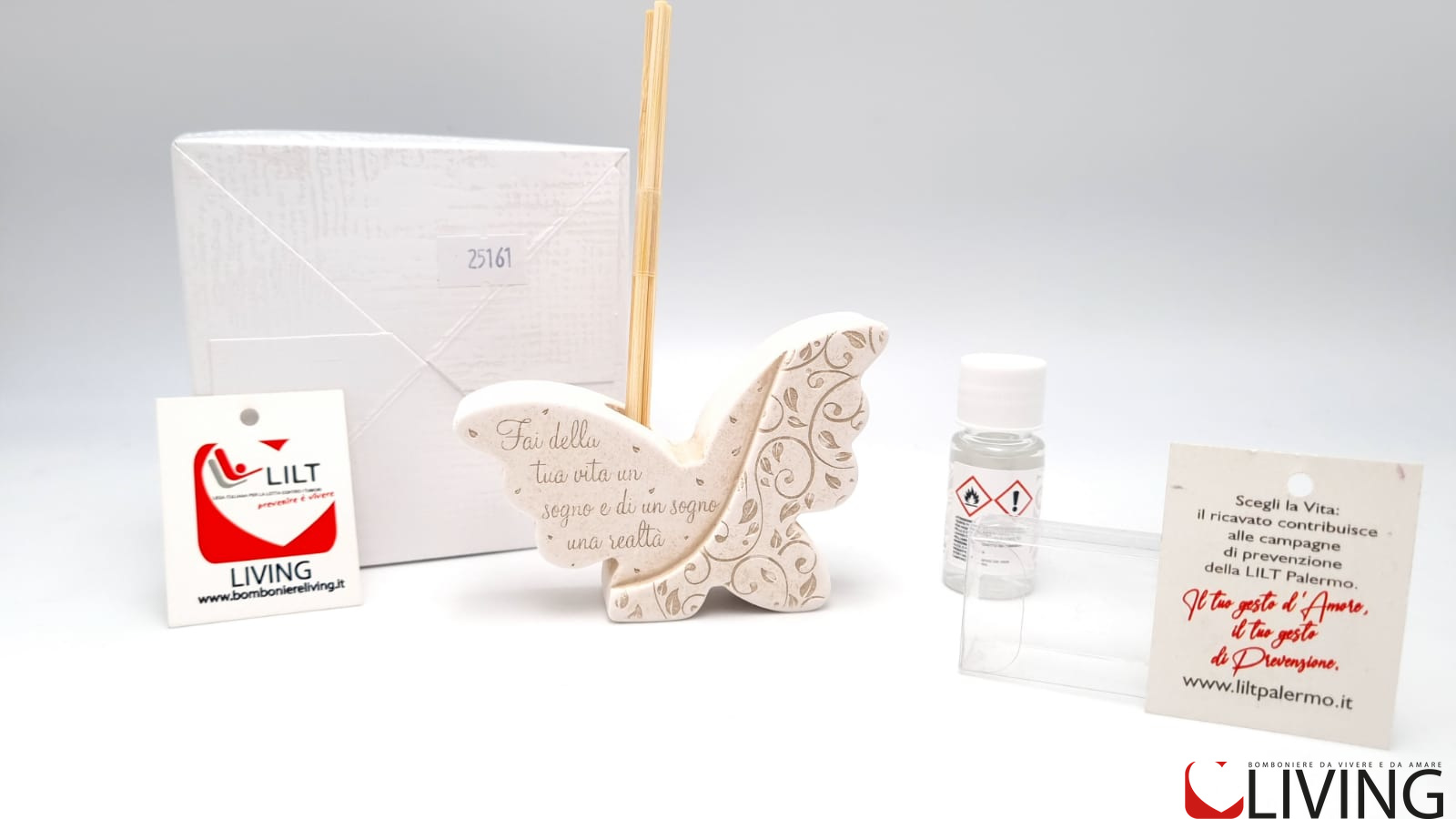 Bomboniera linea solidale LILT-LIVING profumatore farfalla polvere di marmo