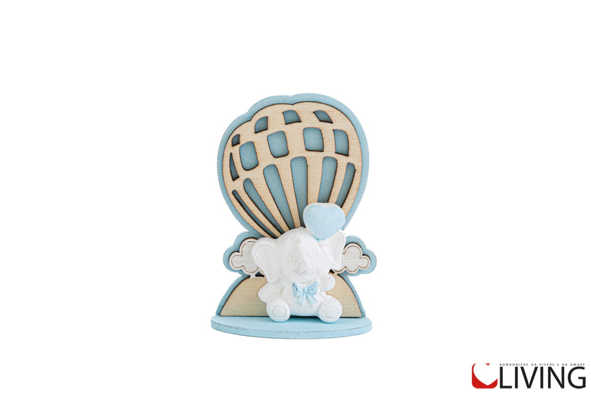 Bomboniera mongolfiera legno elefante celeste