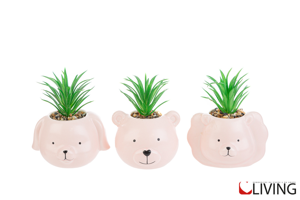 Bomboniera piantina animaletti rosa in porcellana