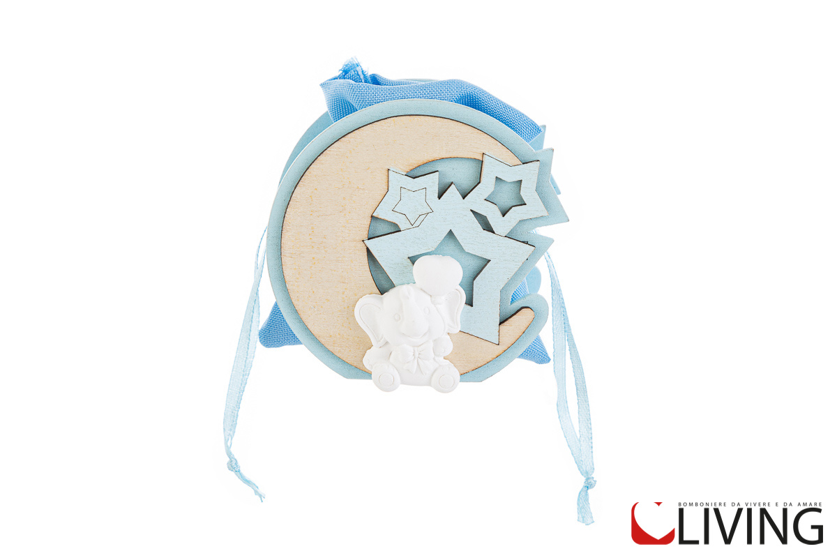 Bomboniera portaconfetti legno elefantino celeste