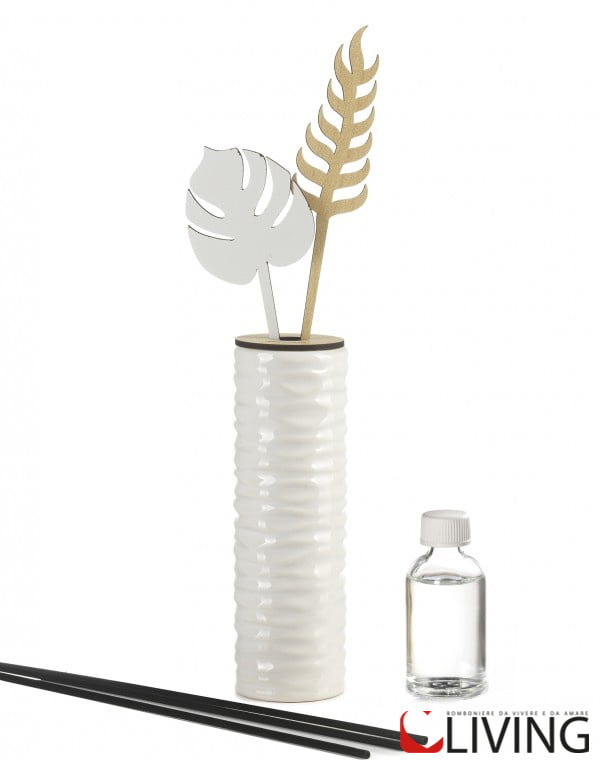 Bomboniera vasetto profumatore rotondo foglia tropicale