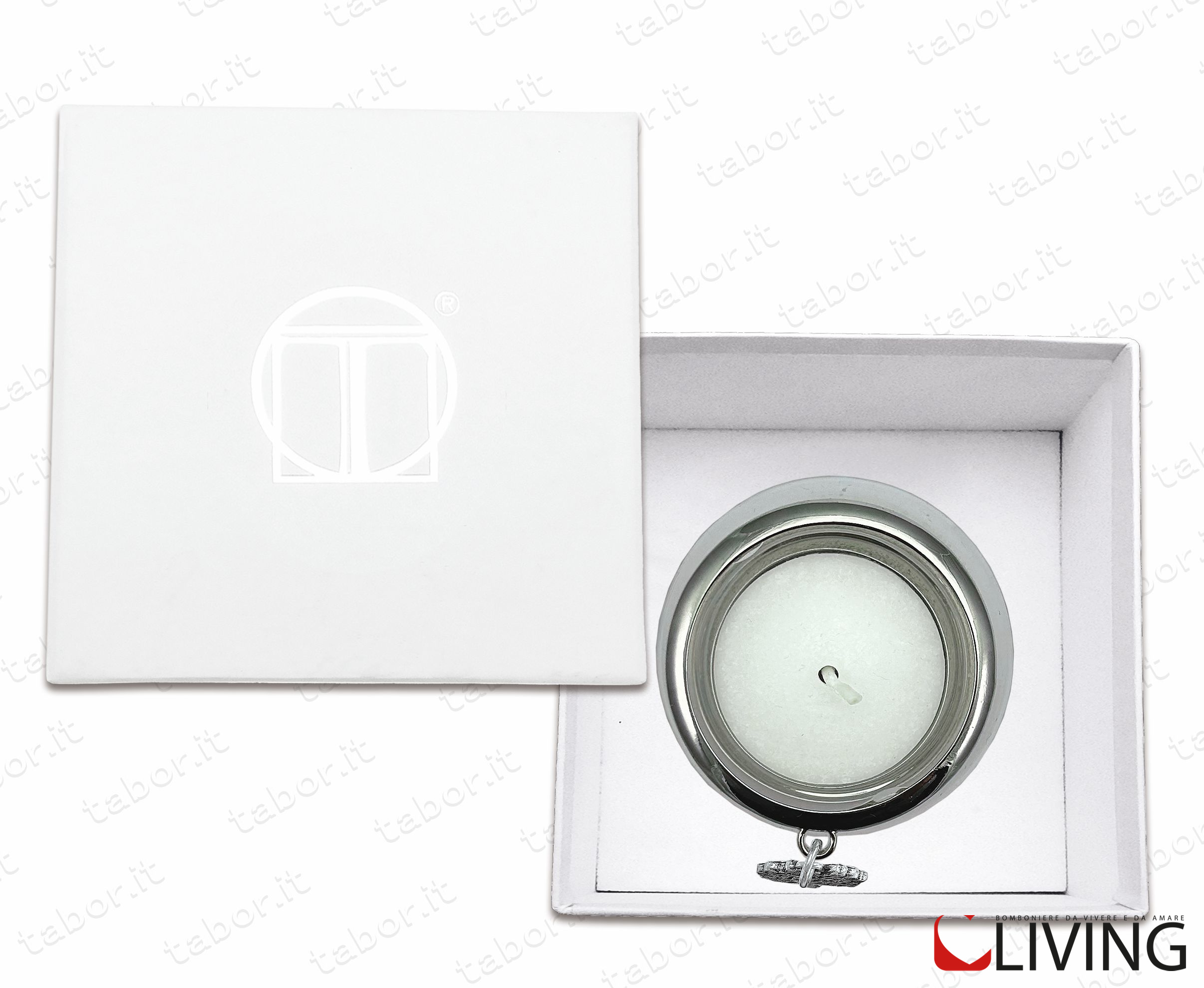 Bomboniera portacandela vetro con perline argento ciondolo 18 - immagine 2