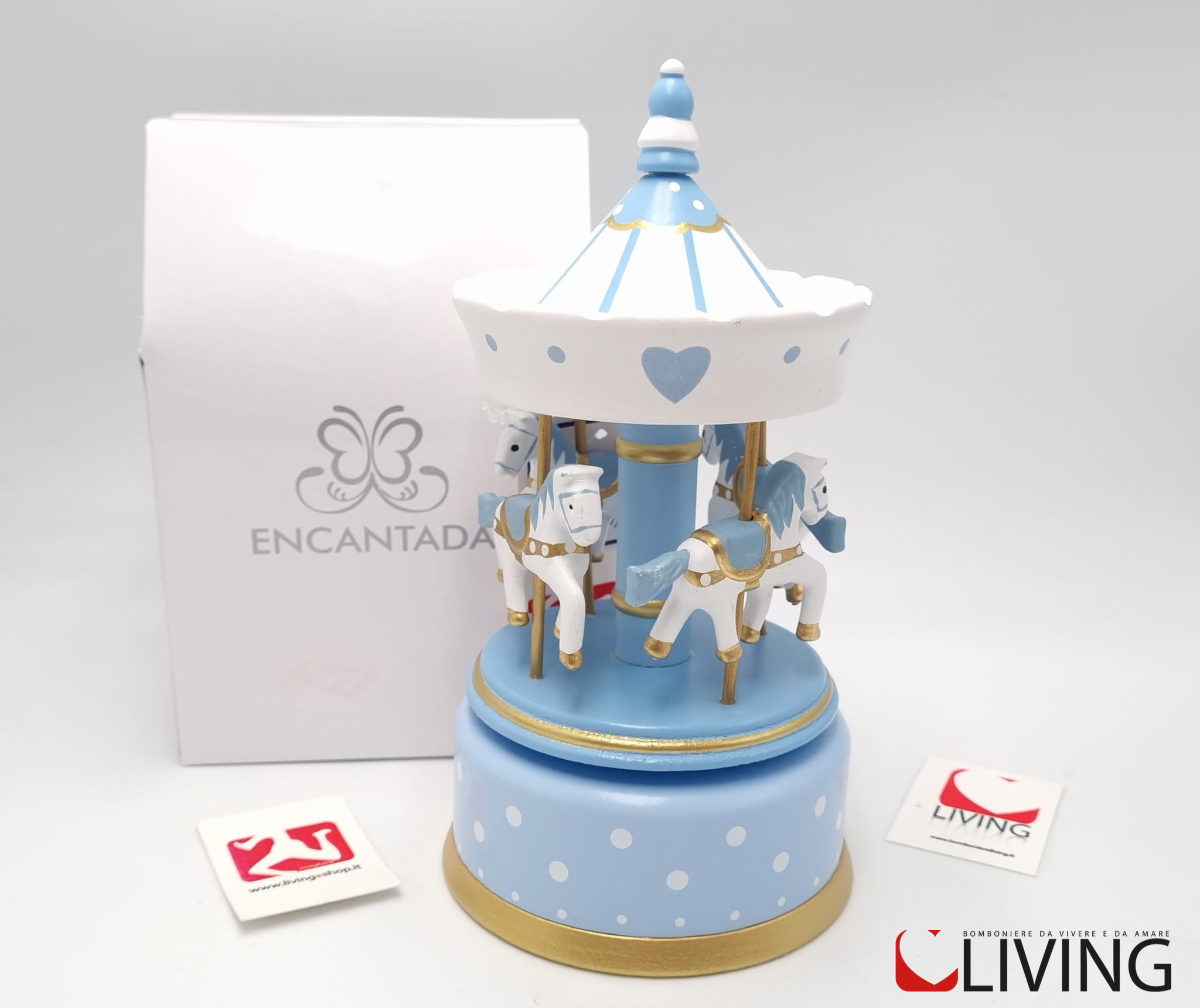 Bomboniera carillon medio celeste a pois - immagine 2