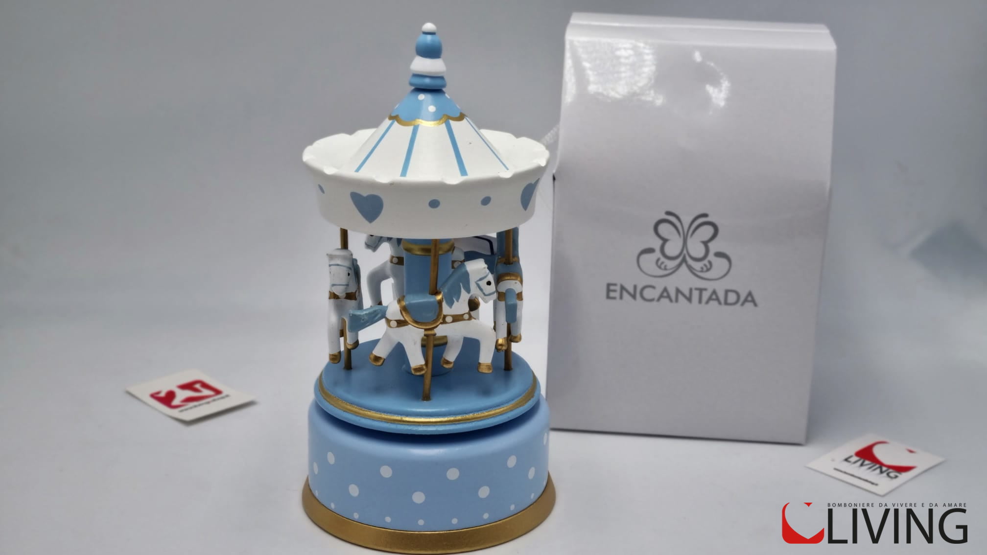 Bomboniera carillon medio celeste a pois - immagine 3