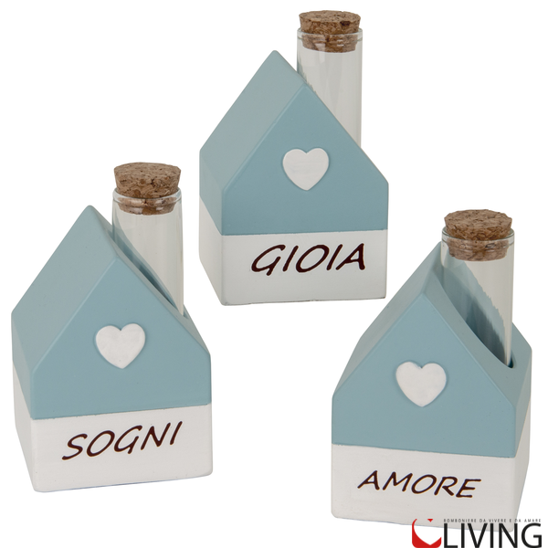 Bomboniera casetta legno portaconfetti celeste