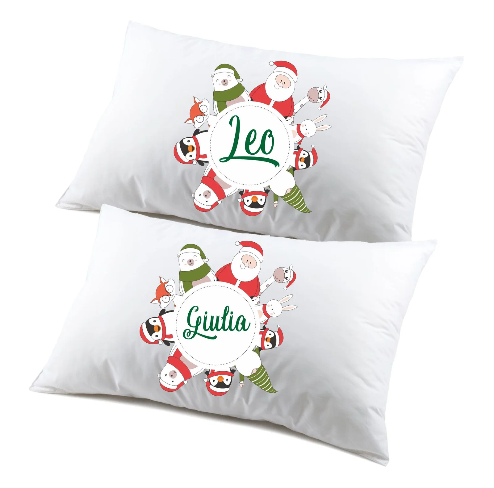 Coppia di federe PERSONALIZZABILI matrimoniali natalizie divertenti regalo Natale Personalizza con nome