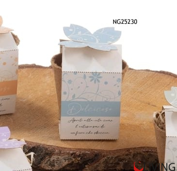 Bomboniera vasetto con kit fioritura eco-friendly fascia celeste