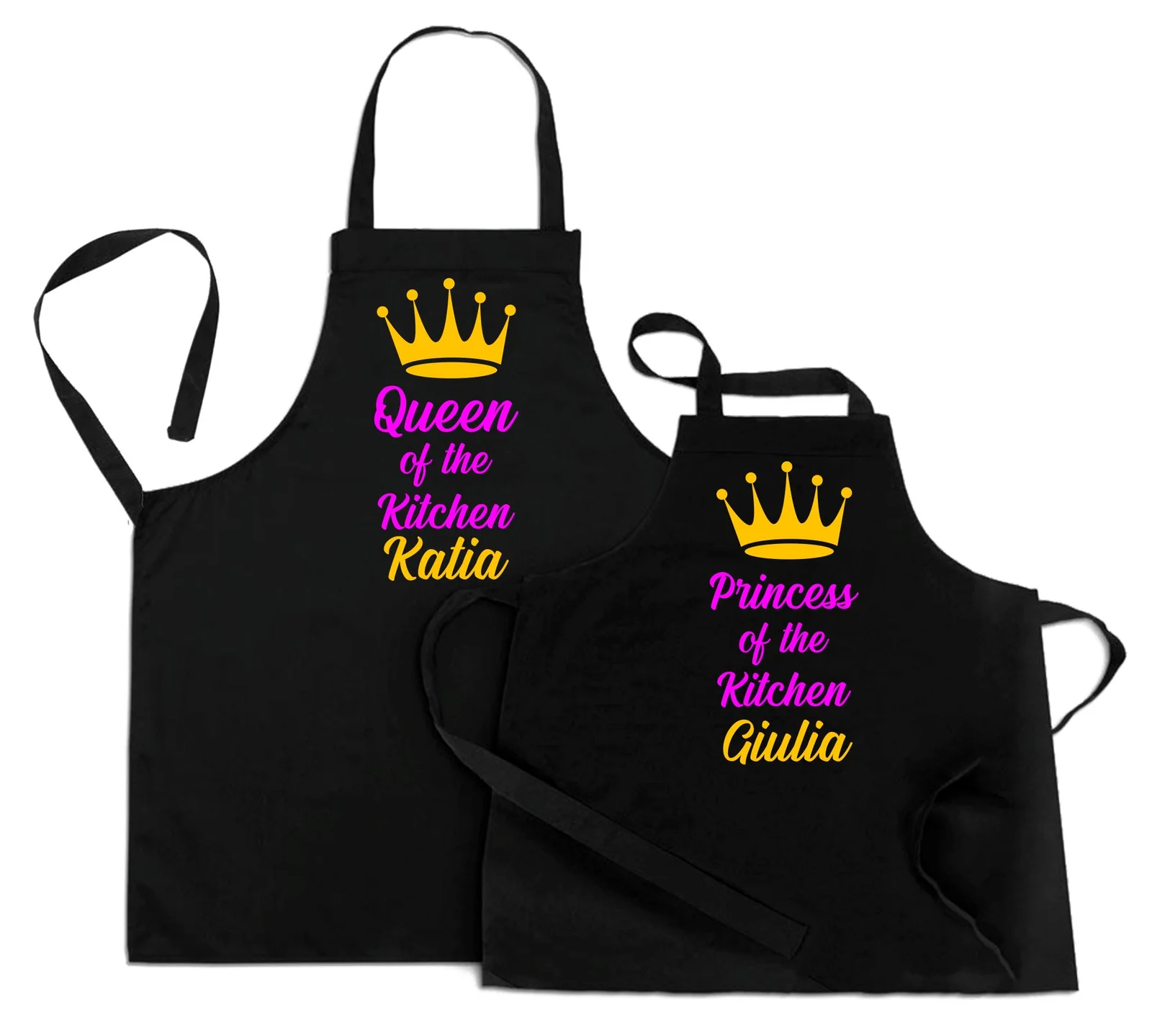 Coppia Grembiuli cucina PERSONALIZZABILI divertenti Mamma Figlia Festa della Mamma Queen Princess of the Kitchen Idea Regalo Mamma - immagine 2