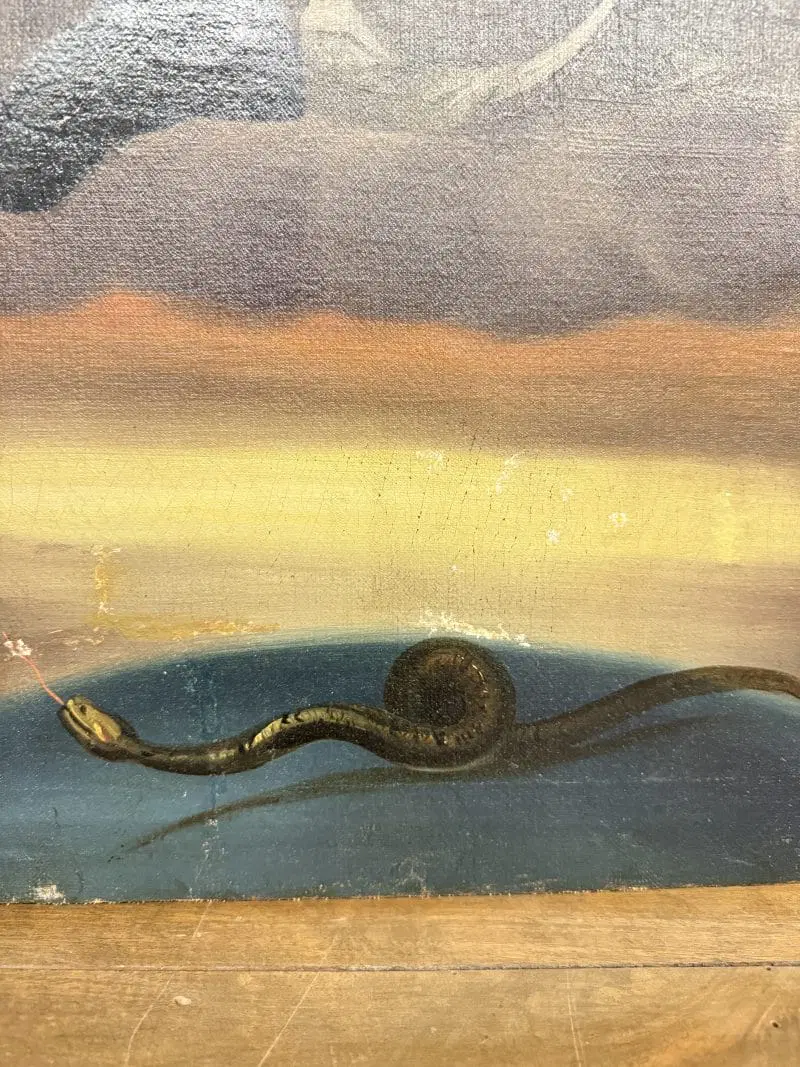 Antico dipinto olio su tela Immacolata concezione, 104×59 cm, scuola italiana XIX sec - immagine 2