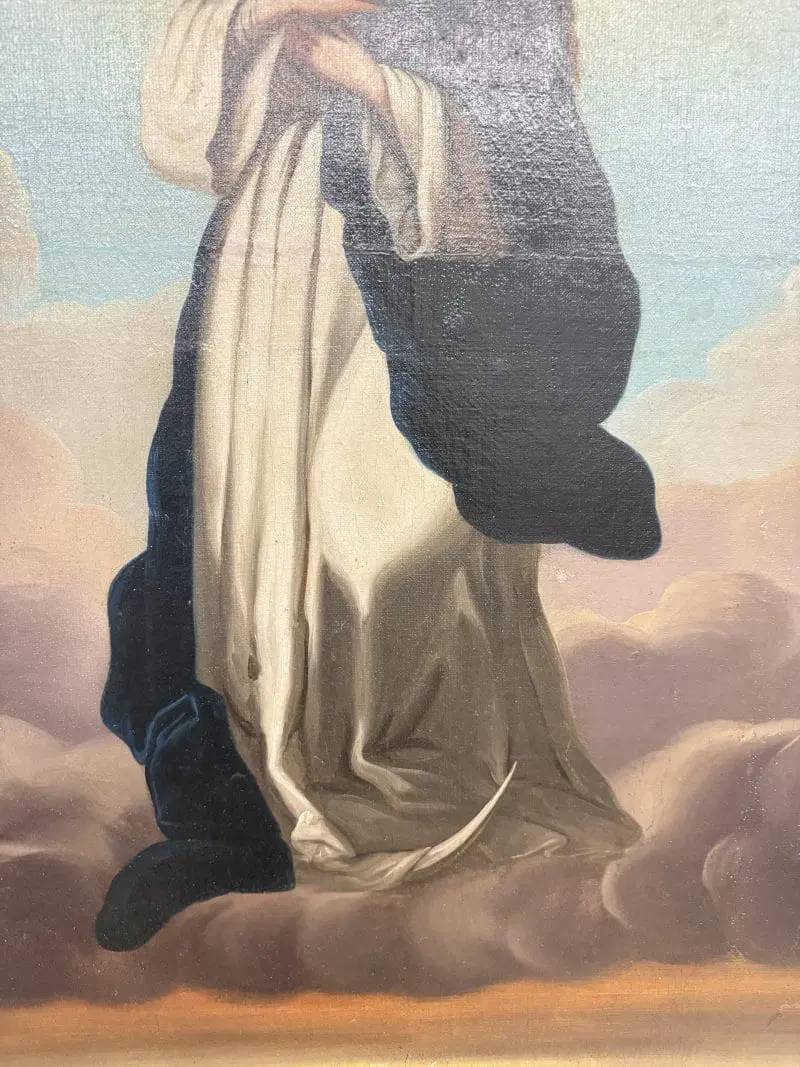 Antico dipinto olio su tela Immacolata concezione, 104×59 cm, scuola italiana XIX sec - immagine 3