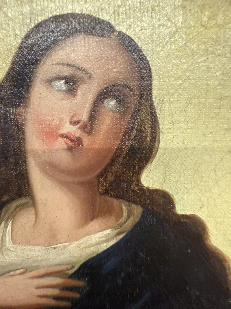 Antico dipinto olio su tela Immacolata concezione, 104×59 cm, scuola italiana XIX sec - immagine 5