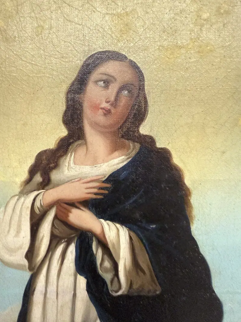 Antico dipinto olio su tela Immacolata concezione, 104×59 cm, scuola italiana XIX sec - immagine 6