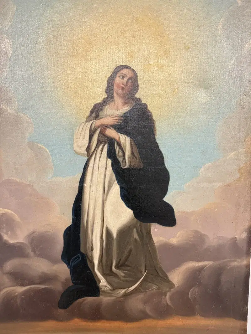 Antico dipinto olio su tela Immacolata concezione, 104×59 cm, scuola italiana XIX sec - immagine 7