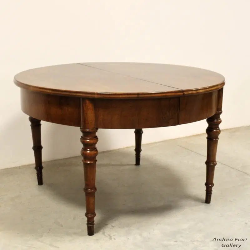 Antico tavolo allungabile Luigi Filippo in noce Italia 19°secolo