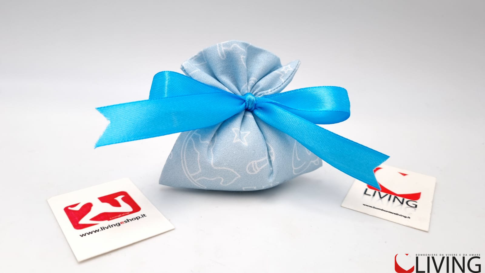 Mini sacchetto portaconfetti in tessuto azzurro linea Baby Dreams