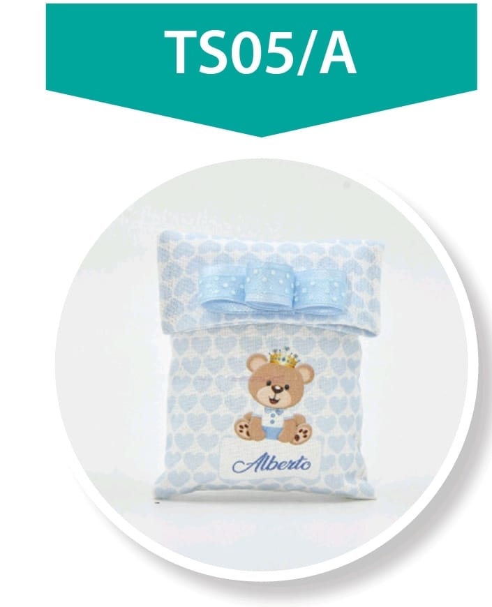 Sacchetto retto orsetto corona celeste personalizzabile