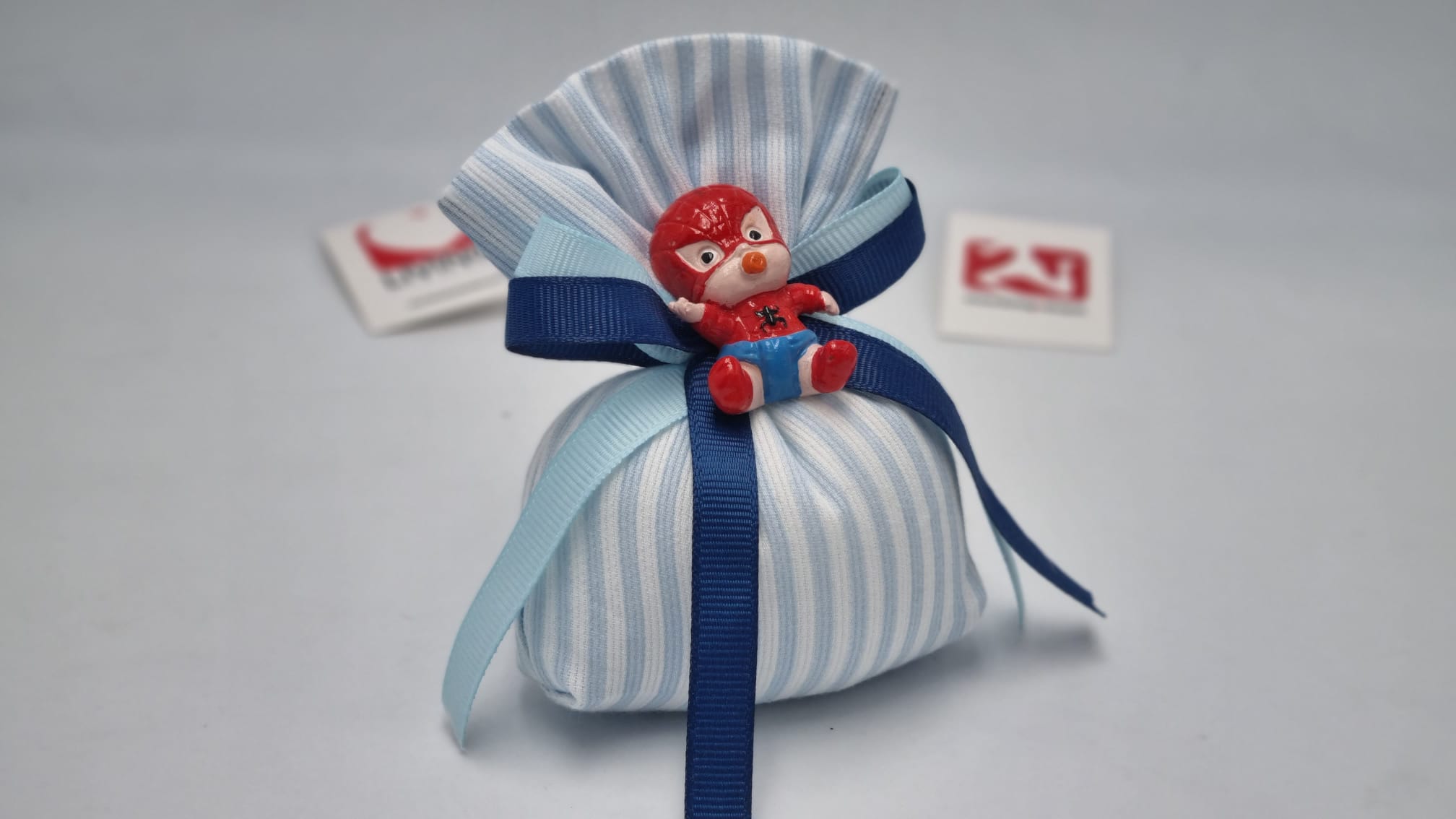 Sacchetto nascita battesimo righe celesti - immagine 2