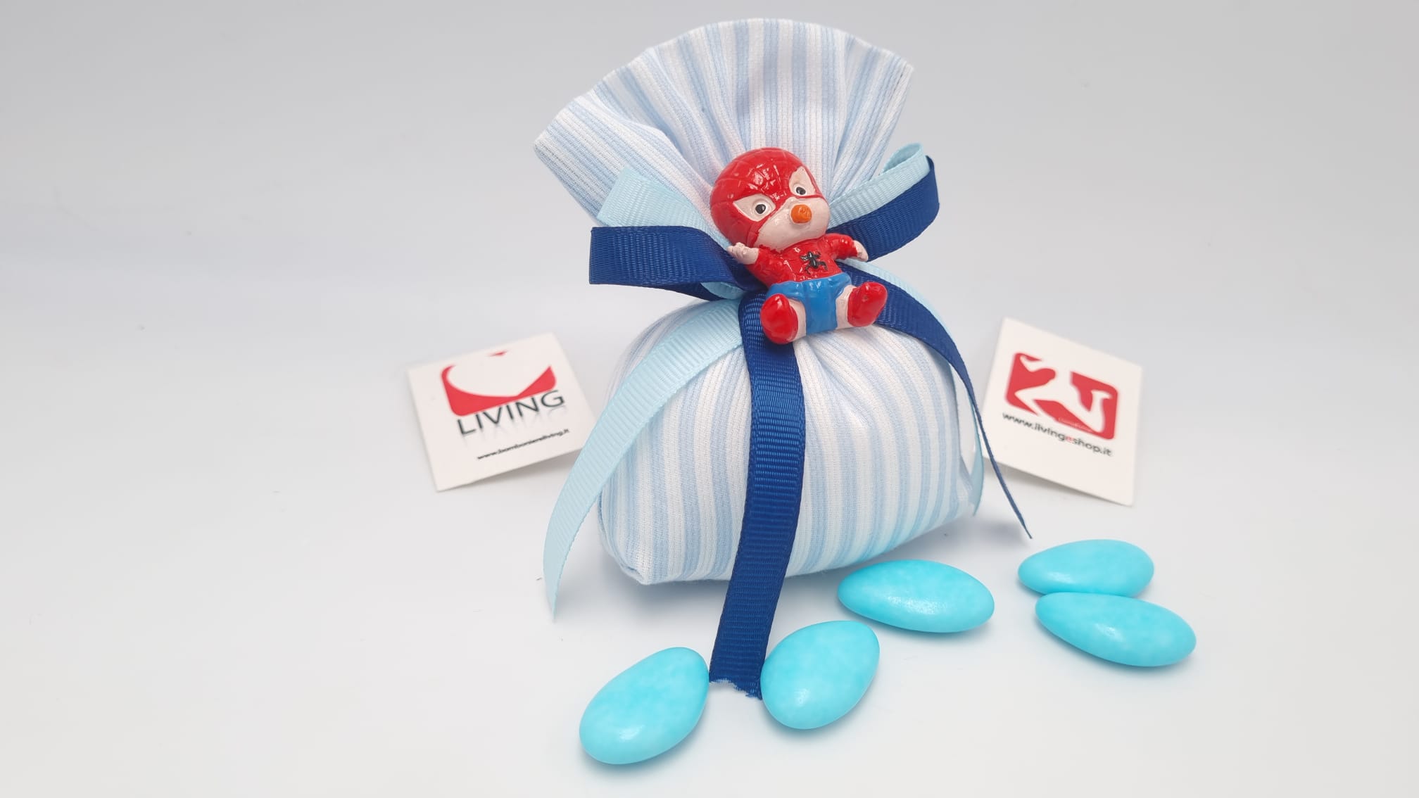 Sacchetto nascita battesimo righe celesti