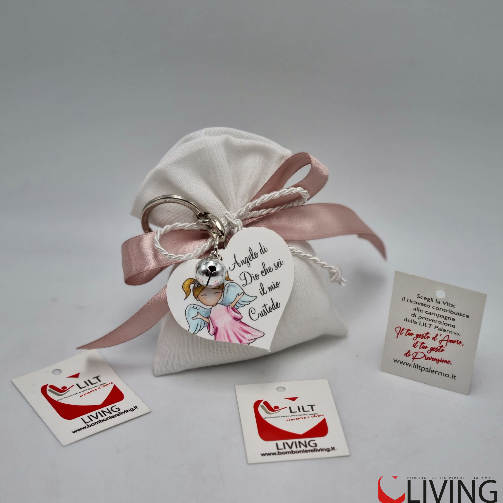 Bomboniera linea solidale LILT-LIVING sacchetto con portachiavi angelo bimba - immagine 2