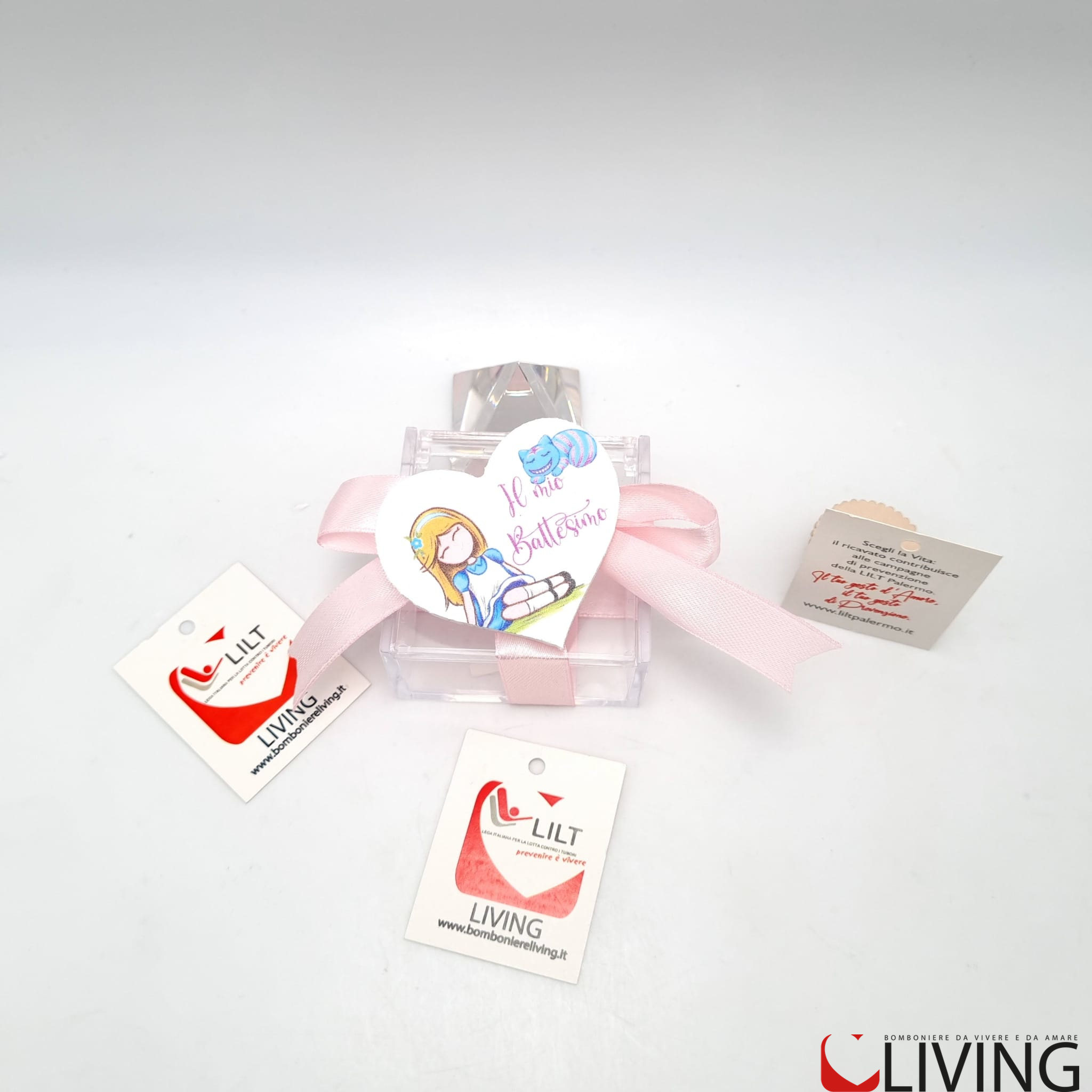 Bomboniera linea solidale LILT-LIVING scatolina con magnete bimba battesimo