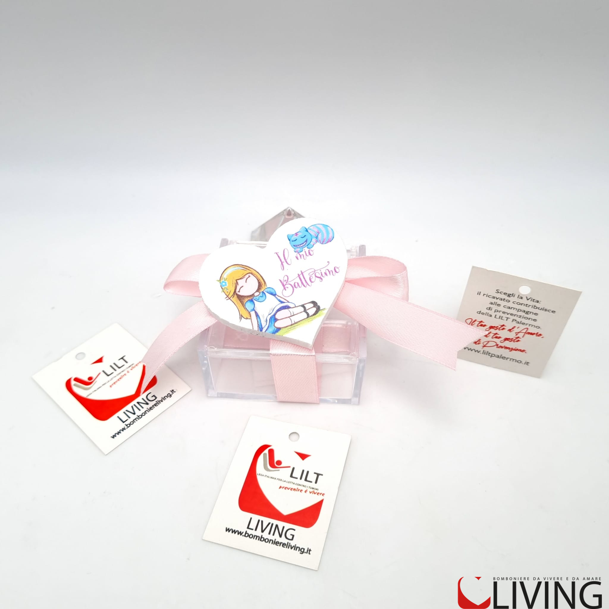 Bomboniera linea solidale LILT-LIVING scatolina con magnete bimba battesimo - immagine 3