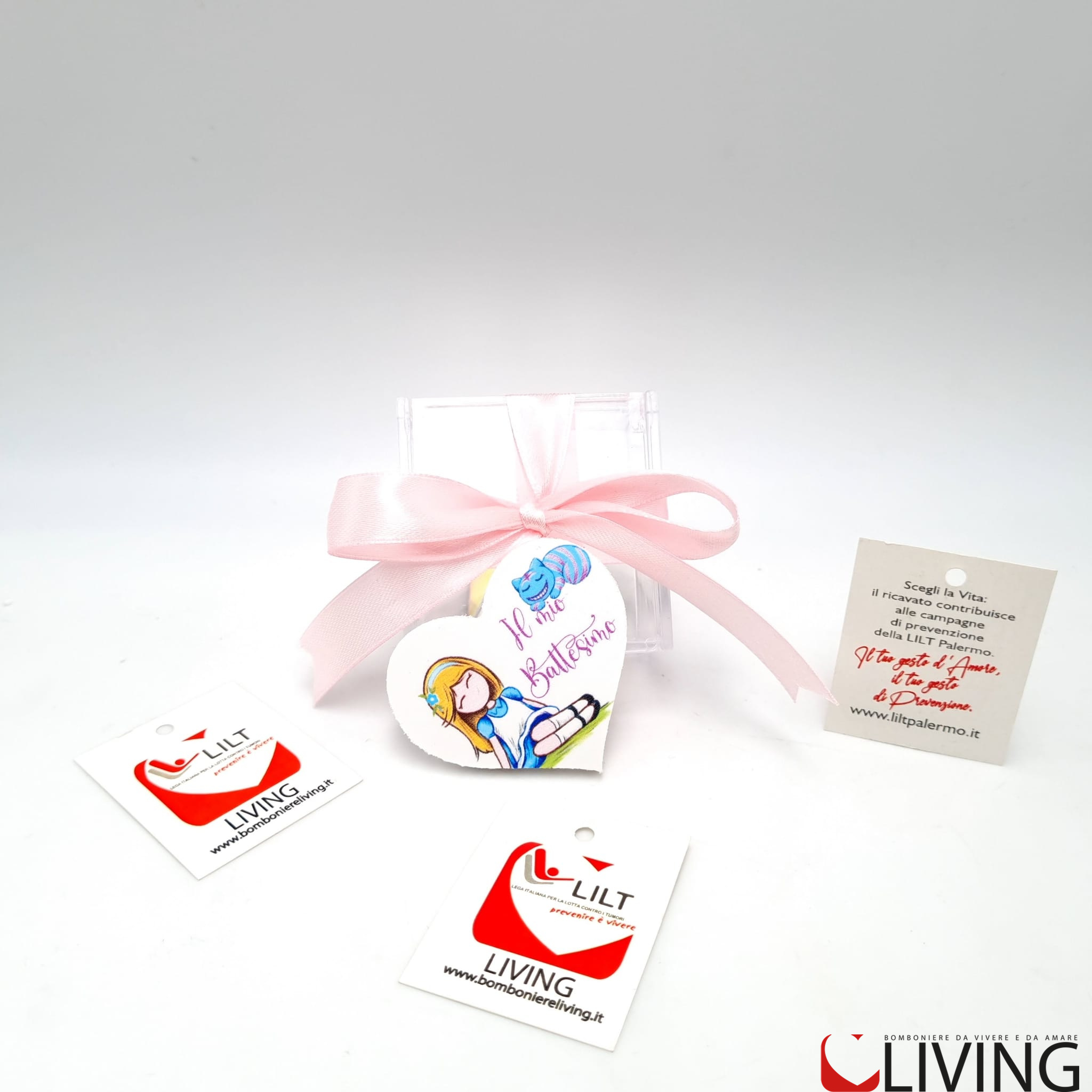 Bomboniera linea solidale LILT-LIVING scatolina con magnete bimba battesimo - immagine 2