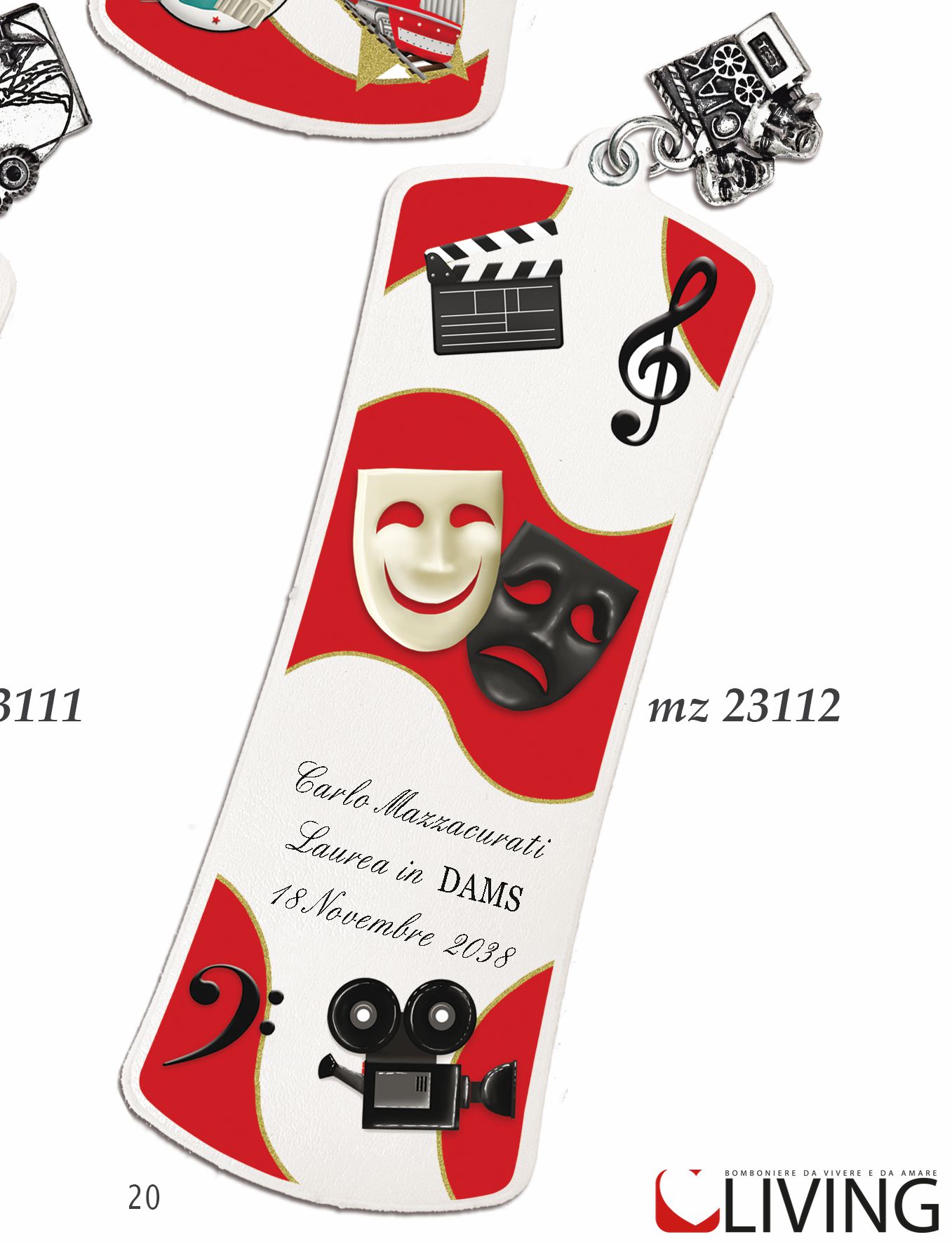 Bomboniera laurea segnalibro personalizzabile con ciondolo Dams