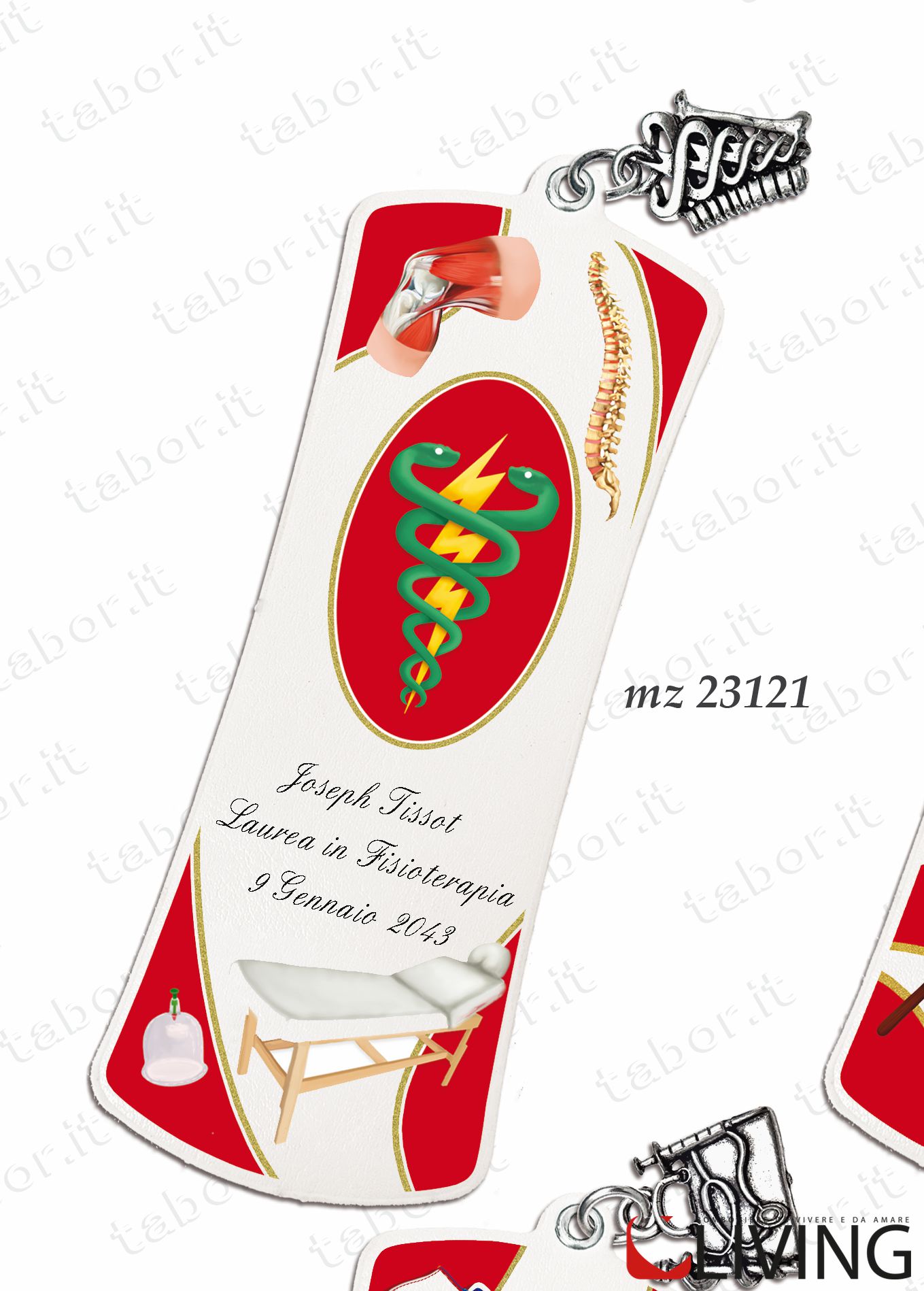 Bomboniera laurea segnalibro personalizzabile con ciondolo fisioterapia