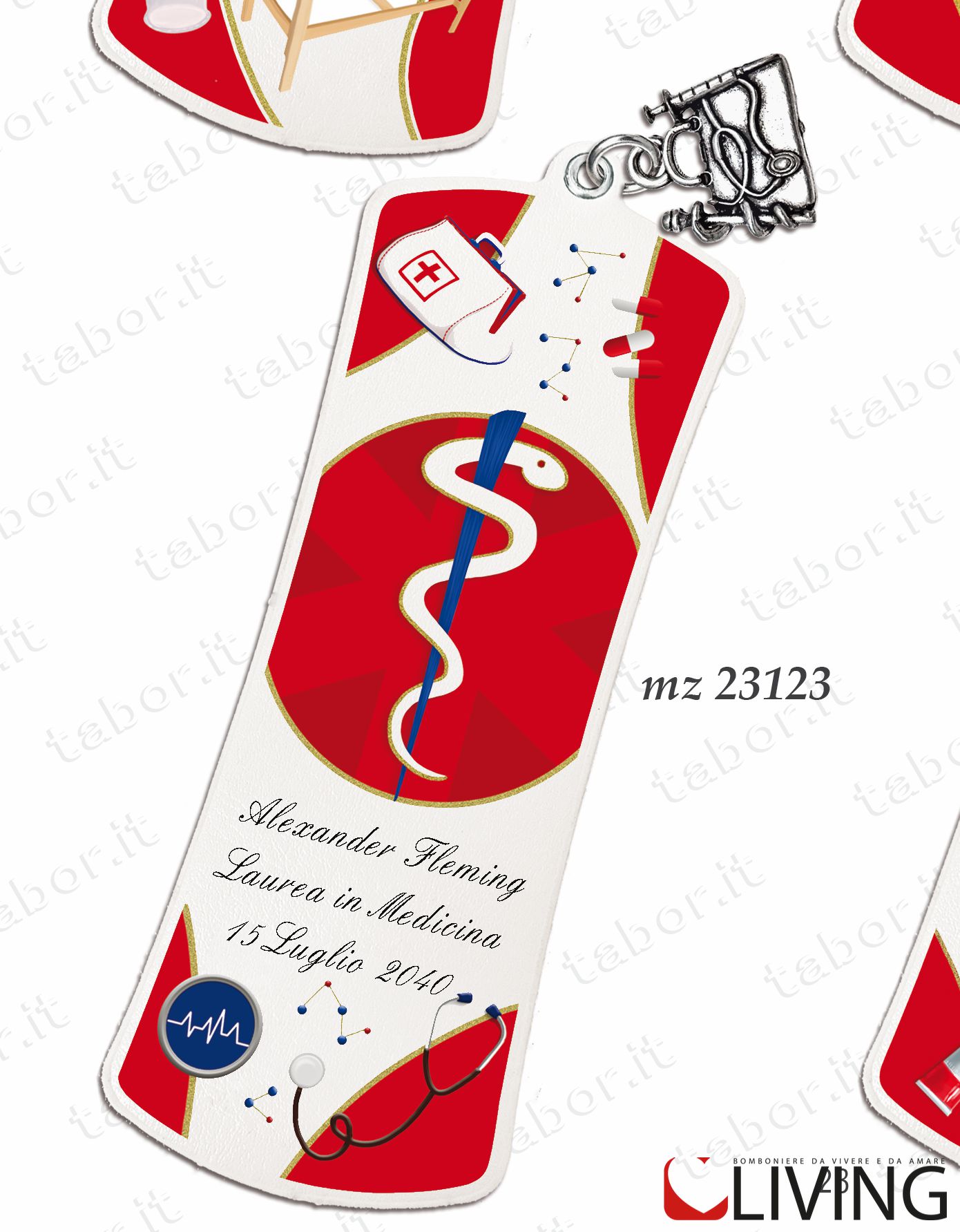 Bomboniera laurea segnalibro personalizzabile con ciondolo medicina