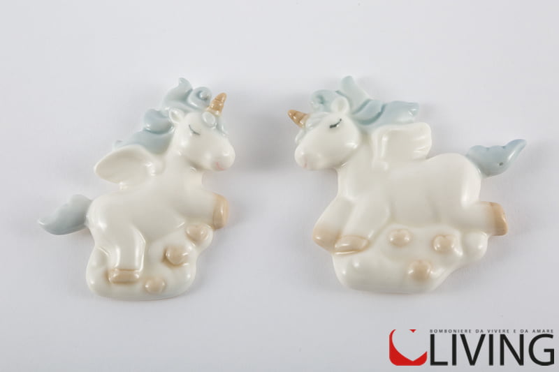 Bomboniera unicorno magnete porcellana celeste