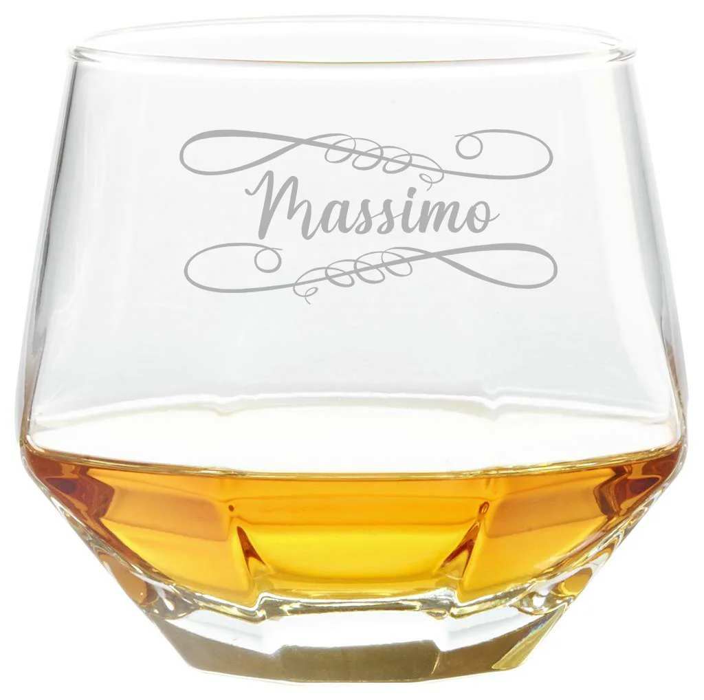 Bicchiere da Whisky diamante diamond glass tumbler inclinabile con incisione PERSONALIZZABILE CON NOME – Regalo per ogni ricorrenza